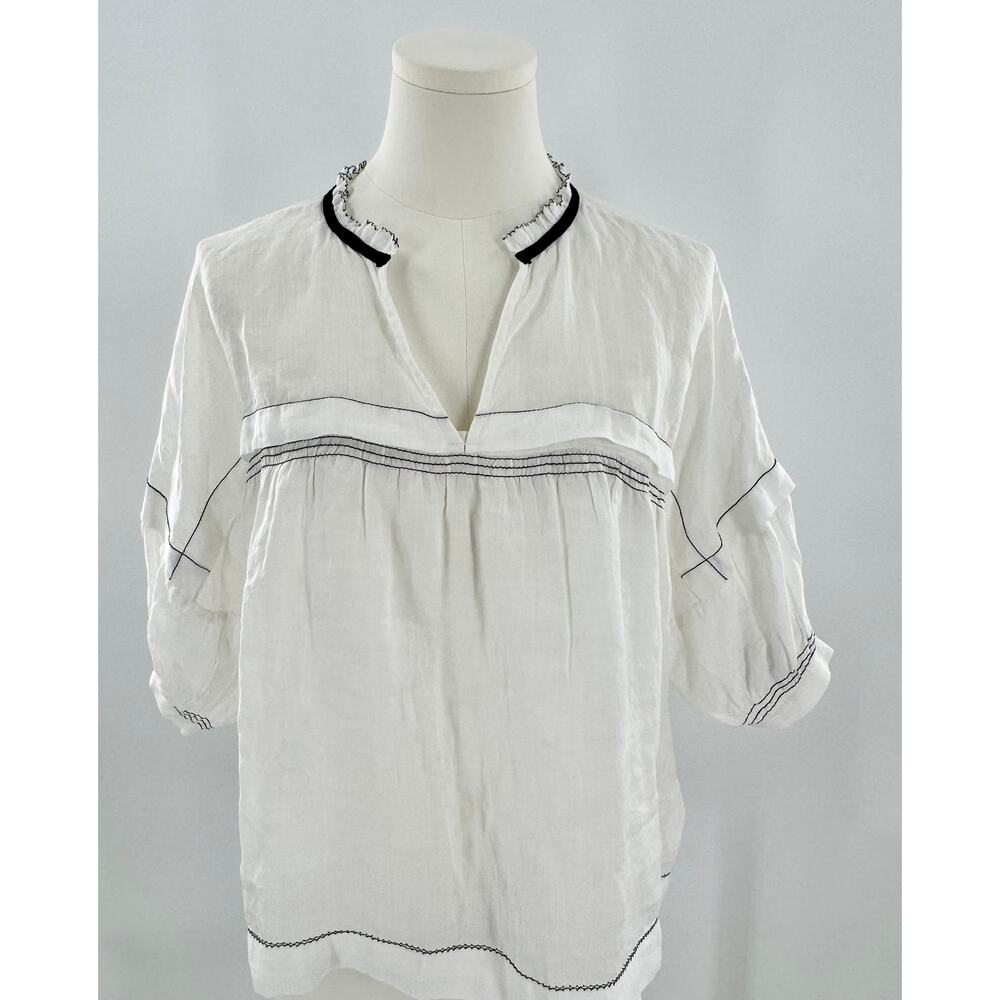 Maeve by Anthropologie White Ramie Shirt Short Sleeve Top Popover Blouse XXS NWT